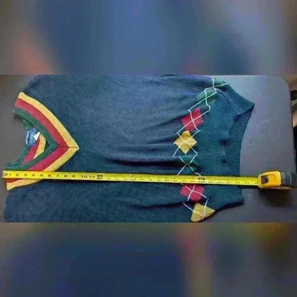 LA MODE Hand Intarsia Sweater Men's Extra Large Blue Argyle Cotton Vintage - Picture 8 of 10